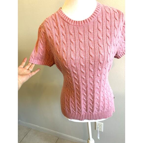 Y2K Tommy Hilfiger Cable Knit Sweater Chunky Pink Academia Preppy Barbie Women L - Picture 6 of 10